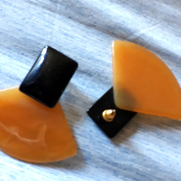 Amber & black acrylic geo style earrings. Never worn  2x2.3in, pierced. - Picture 2 of 3